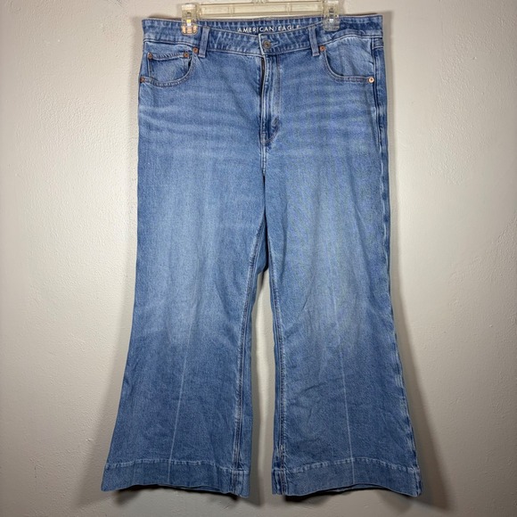 American Eagle Denim - American Eagle Women Medium Wash Stretch Wide Leg High Rise Jeans Blue Size 14